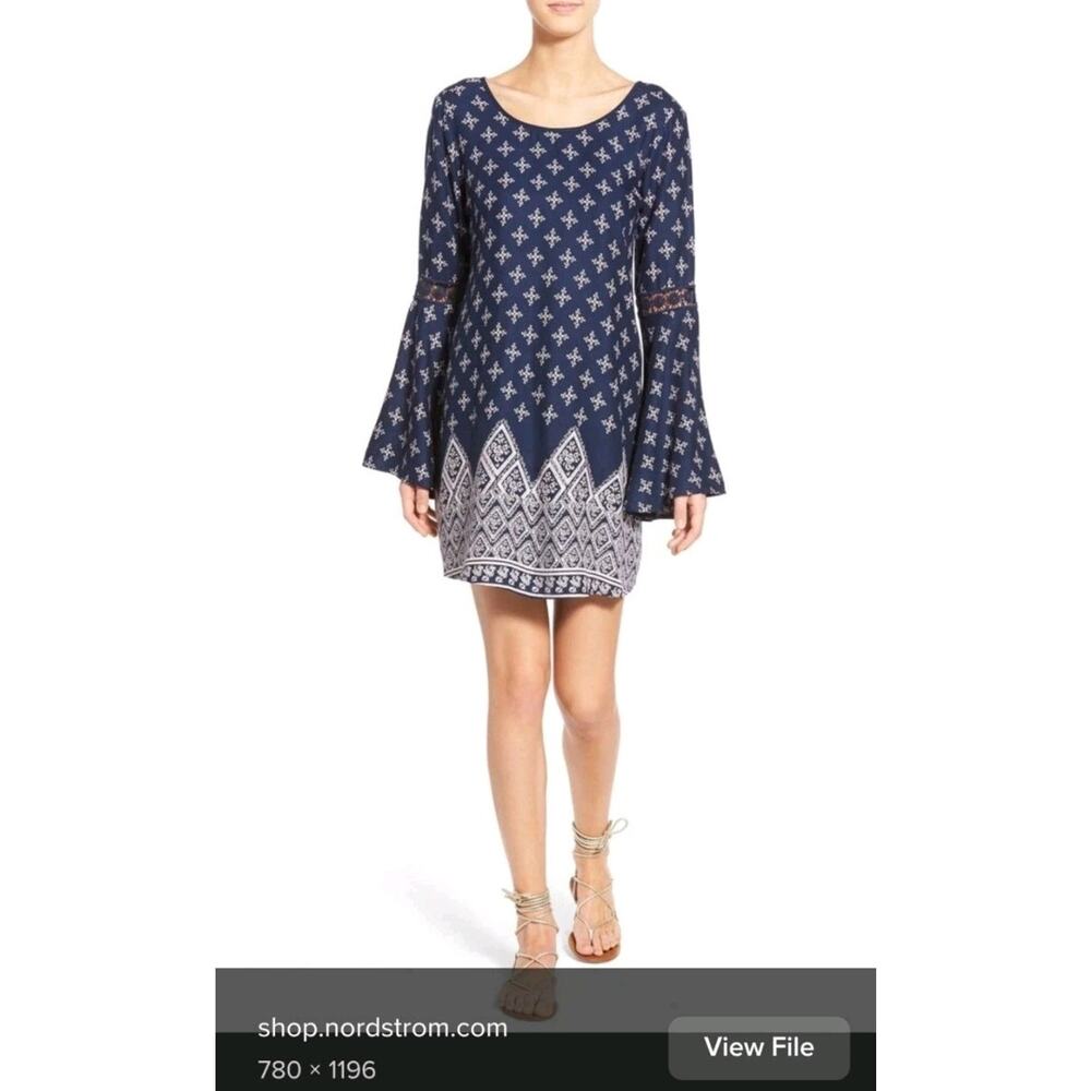 Band of Gypsies Boho Hippie Mini Dress Tunic Top XS 2 Long Sleeve Lace Pullover
